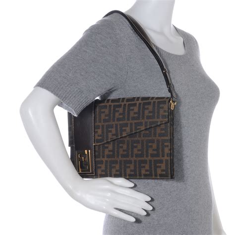 fendi small tobacco blue zucca tote|Fendi vintage zucca shoulder bag.